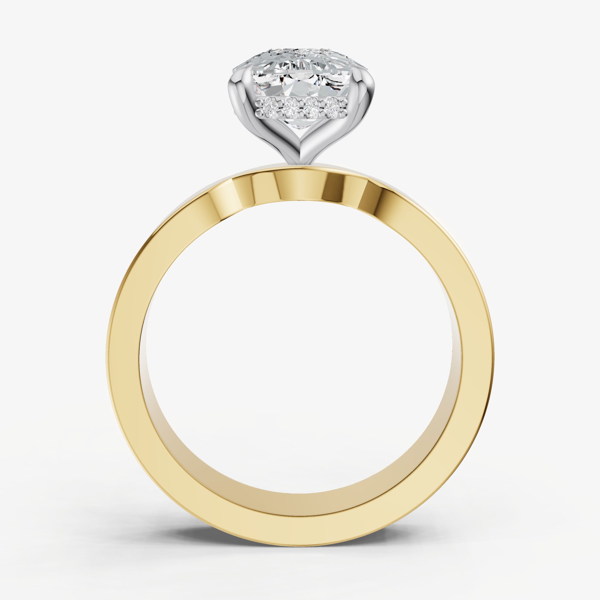 Elongated Cushion Flat Profile Solitaire Engagement Ring with Hidden Halo