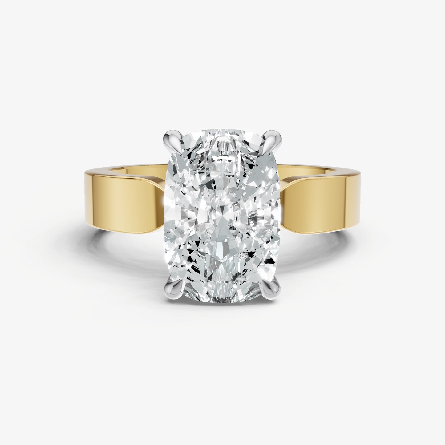Elongated Cushion Flat Profile Solitaire Engagement Ring with Hidden Halo