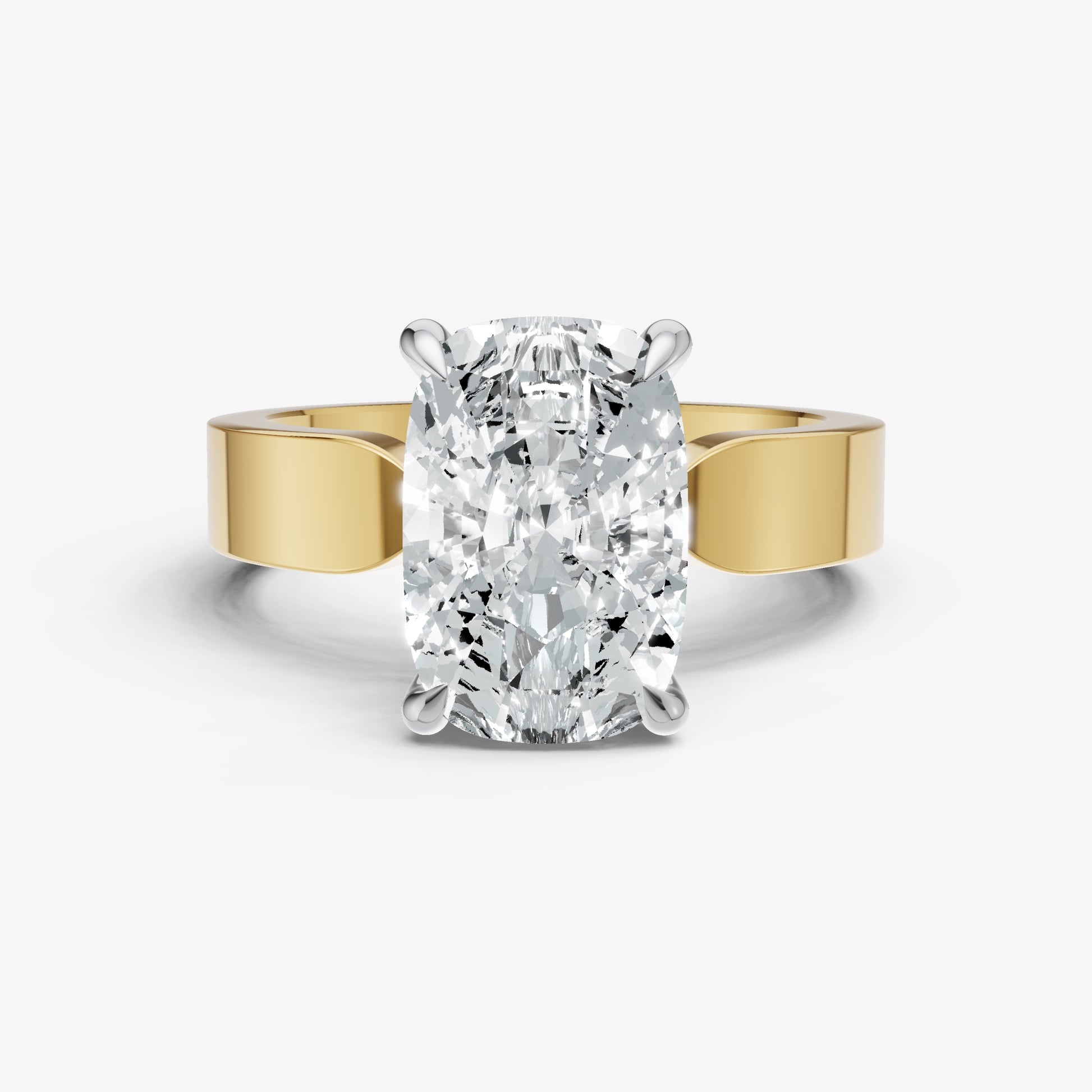 Elongated Cushion Flat Profile Solitaire Engagement Ring with Hidden Halo