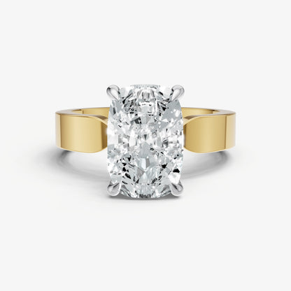 Elongated Cushion Flat Profile Solitaire Engagement Ring with Hidden Halo
