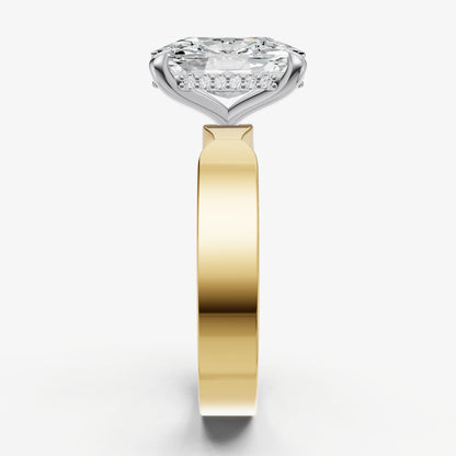 Elongated Cushion Flat Profile Solitaire Engagement Ring with Hidden Halo