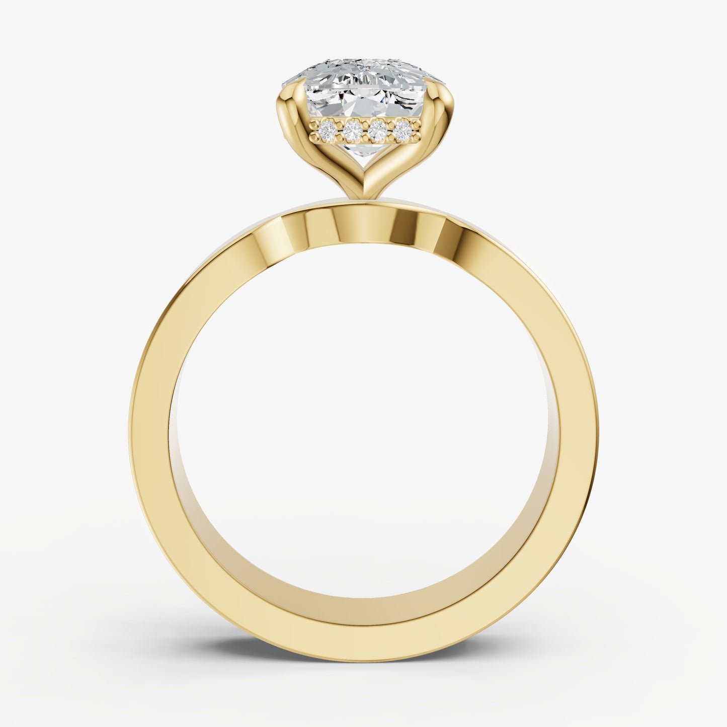 Elongated Cushion Flat Profile Solitaire Engagement Ring with Hidden Halo
