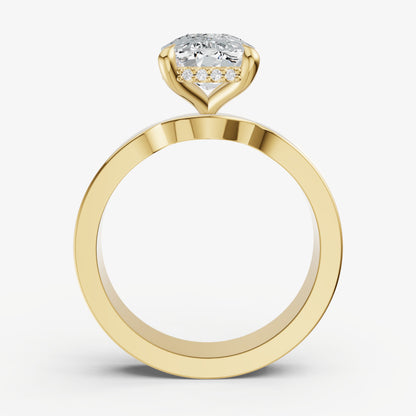 Elongated Cushion Flat Profile Solitaire Engagement Ring with Hidden Halo