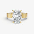 Elongated Cushion Flat Profile Solitaire Engagement Ring with Hidden Halo