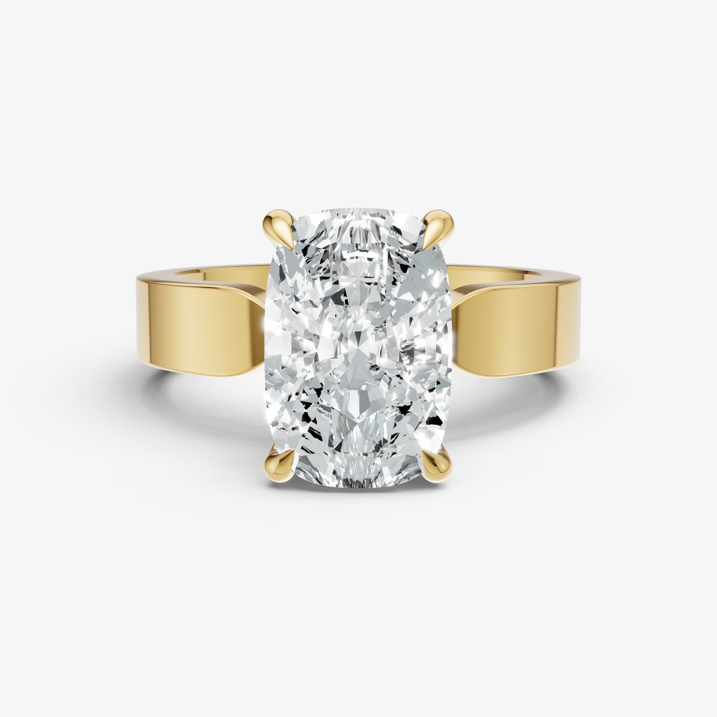 Elongated Cushion Flat Profile Solitaire Engagement Ring with Hidden Halo