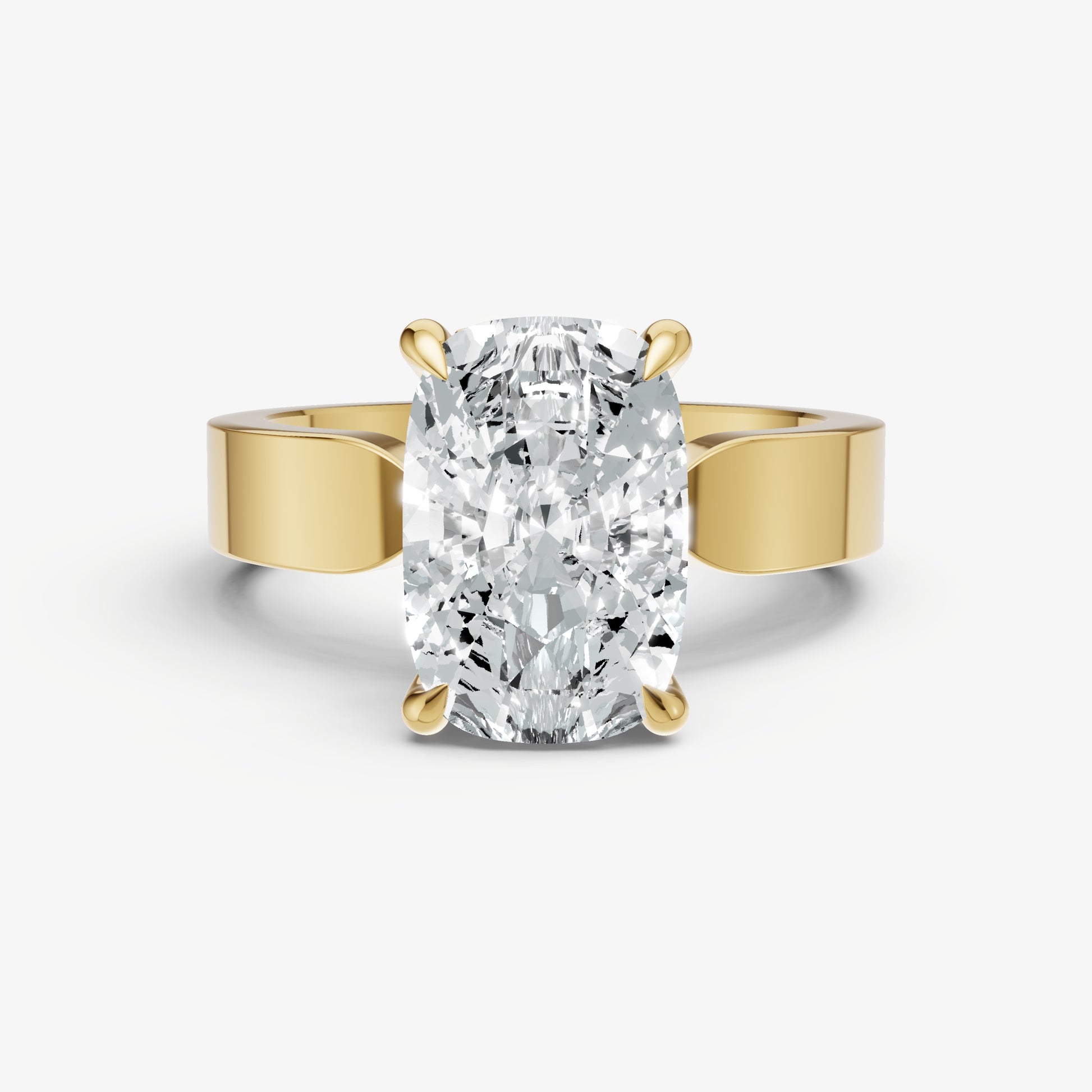 Elongated Cushion Flat Profile Solitaire Engagement Ring with Hidden Halo
