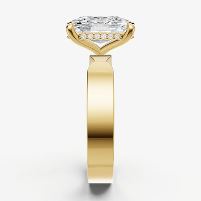 Elongated Cushion Flat Profile Solitaire Engagement Ring with Hidden Halo