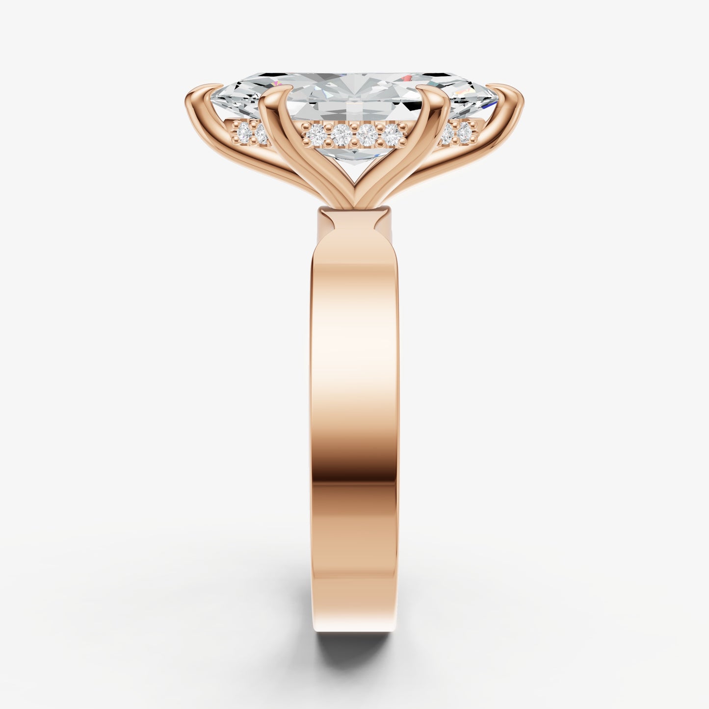 Marquise Flat Profile Solitaire Engagement Ring with Hidden Halo