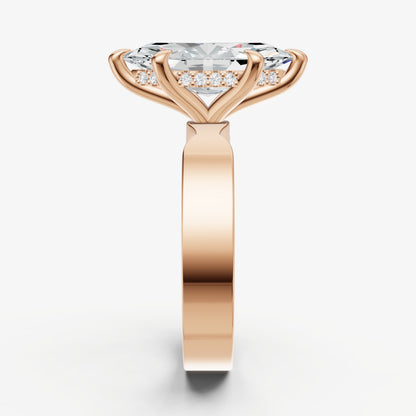 Marquise Flat Profile Solitaire Engagement Ring with Hidden Halo