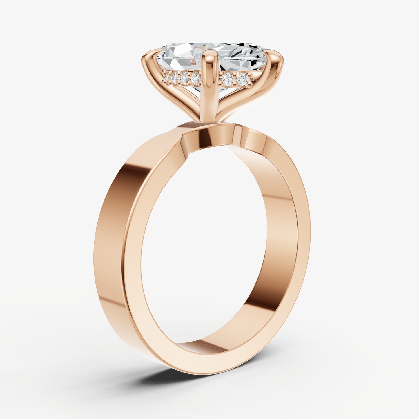 Marquise Flat Profile Solitaire Engagement Ring with Hidden Halo