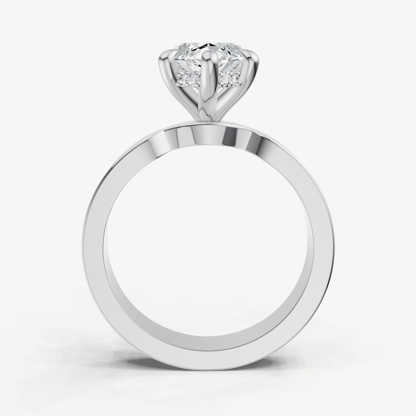 Marquise Flat Profile Solitaire Engagement Ring with Hidden Halo
