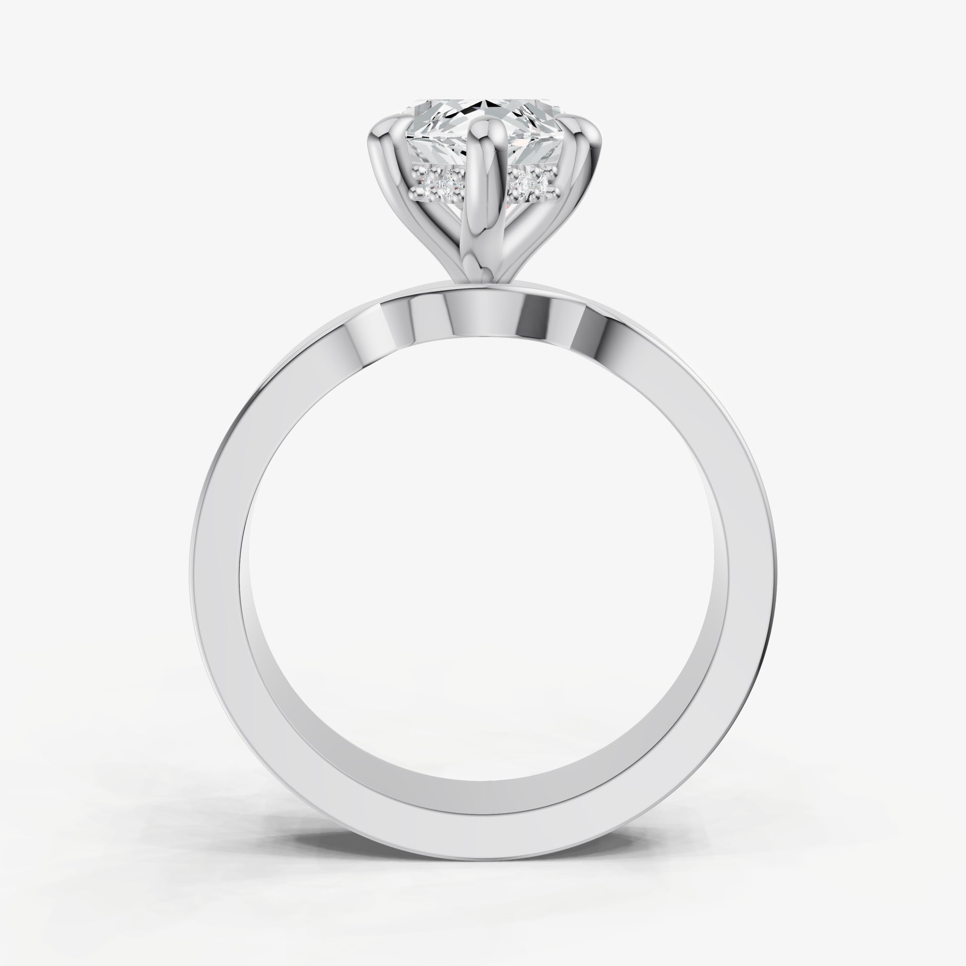 Marquise Flat Profile Solitaire Engagement Ring with Hidden Halo
