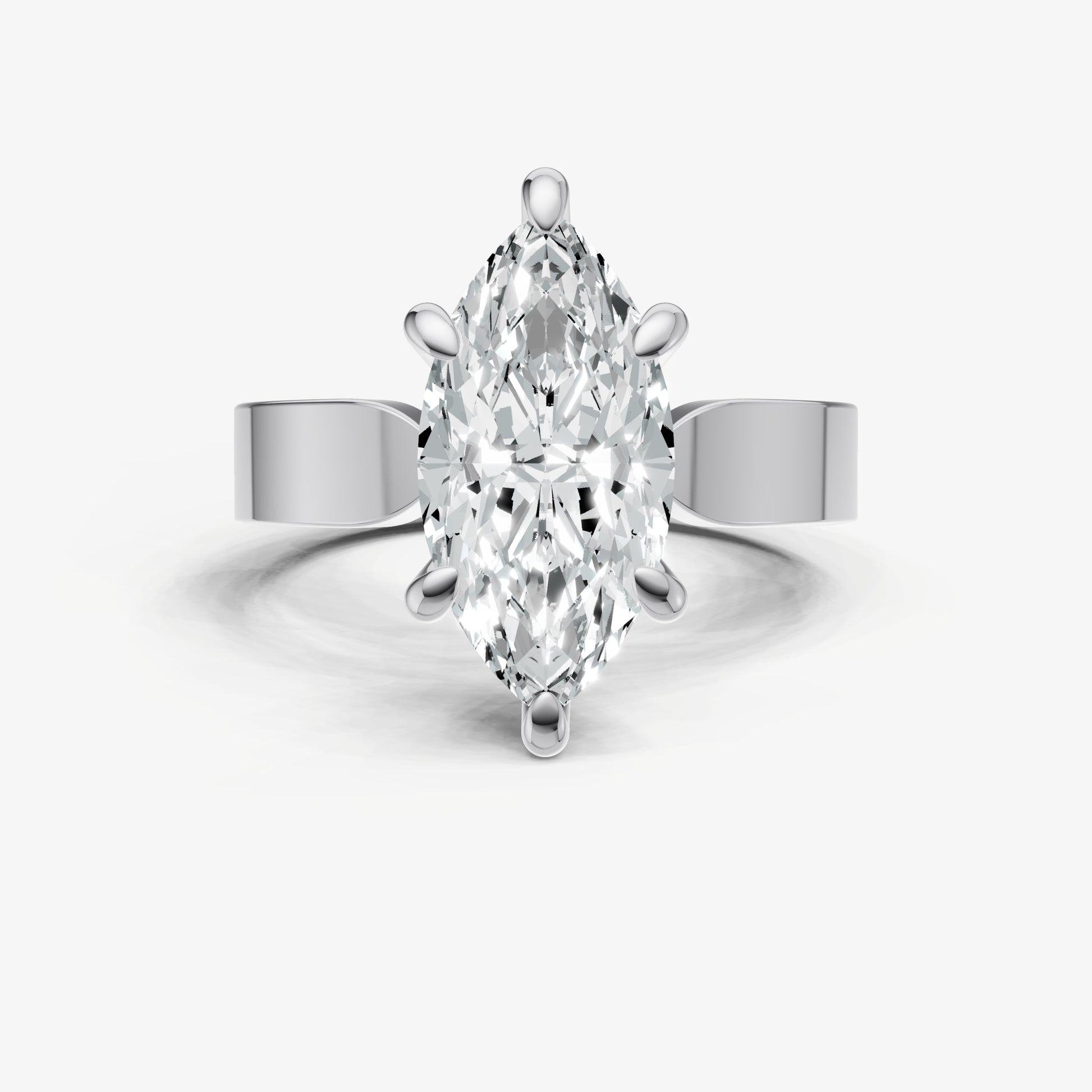 Marquise Flat Profile Solitaire Engagement Ring with Hidden Halo