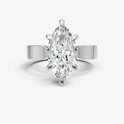 Marquise Flat Profile Solitaire Engagement Ring with Hidden Halo