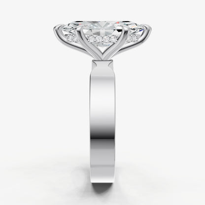 Marquise Flat Profile Solitaire Engagement Ring with Hidden Halo