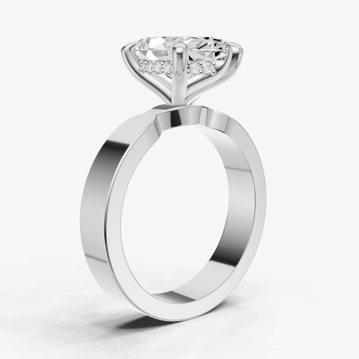 Marquise Flat Profile Solitaire Engagement Ring with Hidden Halo