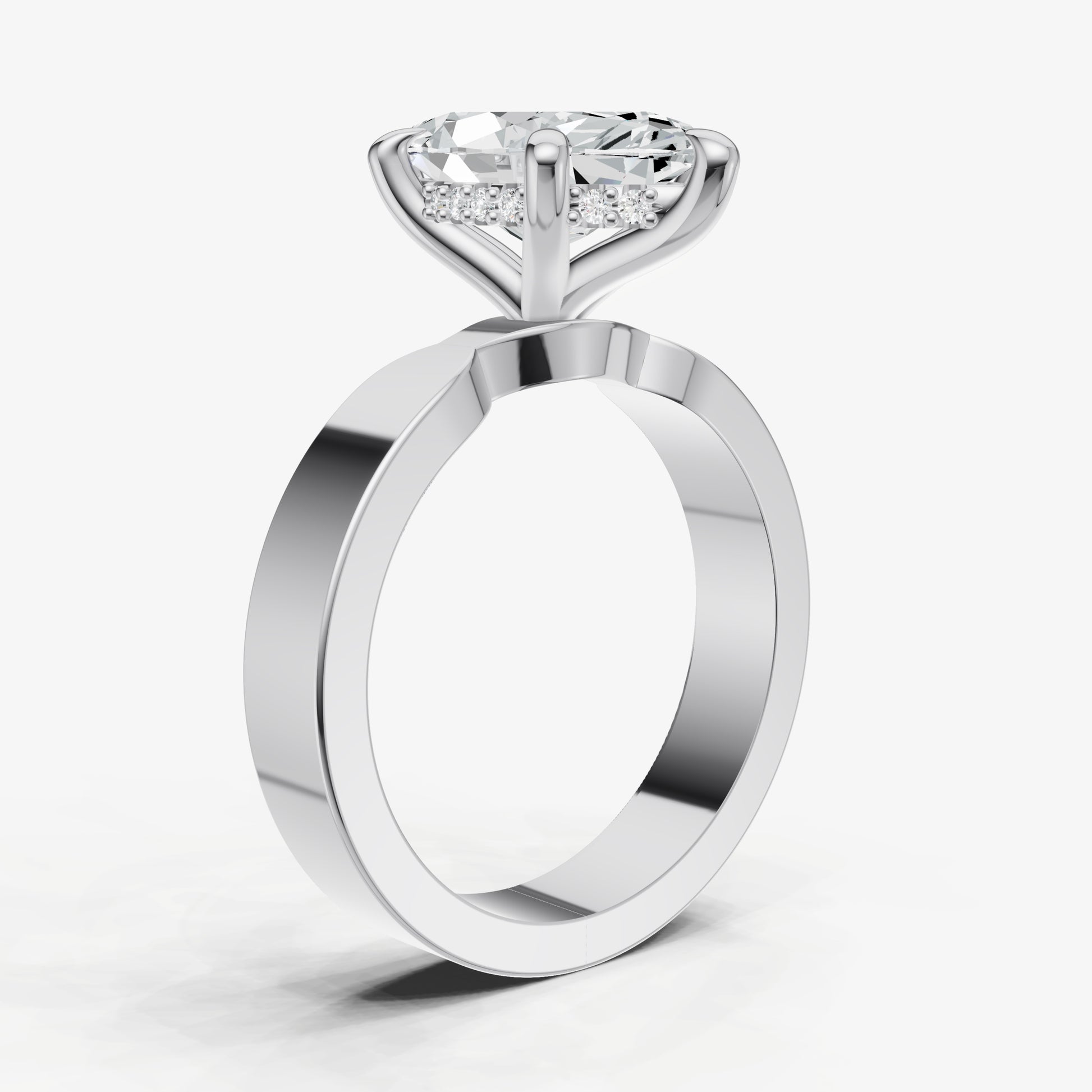 Marquise Flat Profile Solitaire Engagement Ring with Hidden Halo
