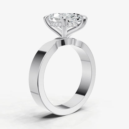 Marquise Flat Profile Solitaire Engagement Ring with Hidden Halo