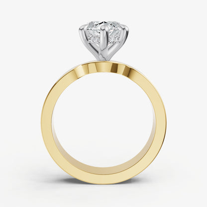 Marquise Flat Profile Solitaire Engagement Ring with Hidden Halo
