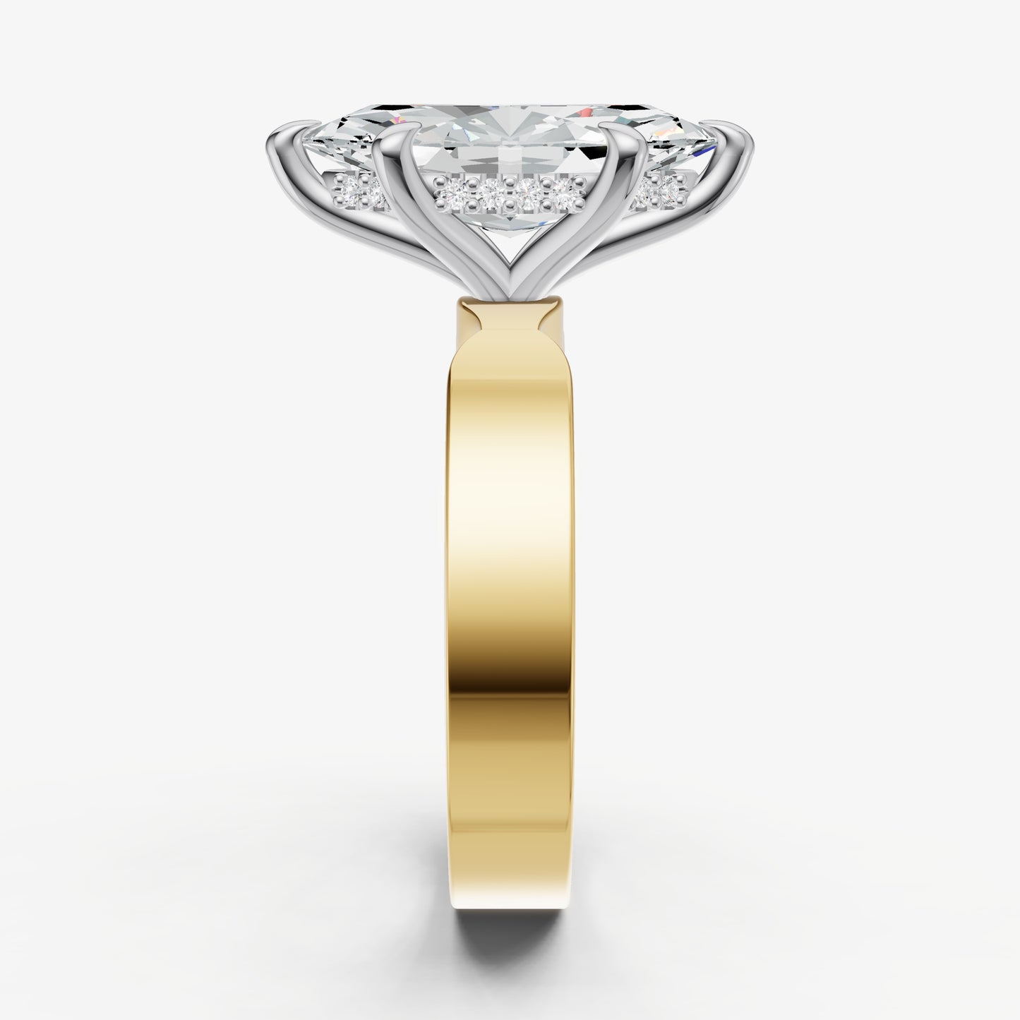 Marquise Flat Profile Solitaire Engagement Ring with Hidden Halo