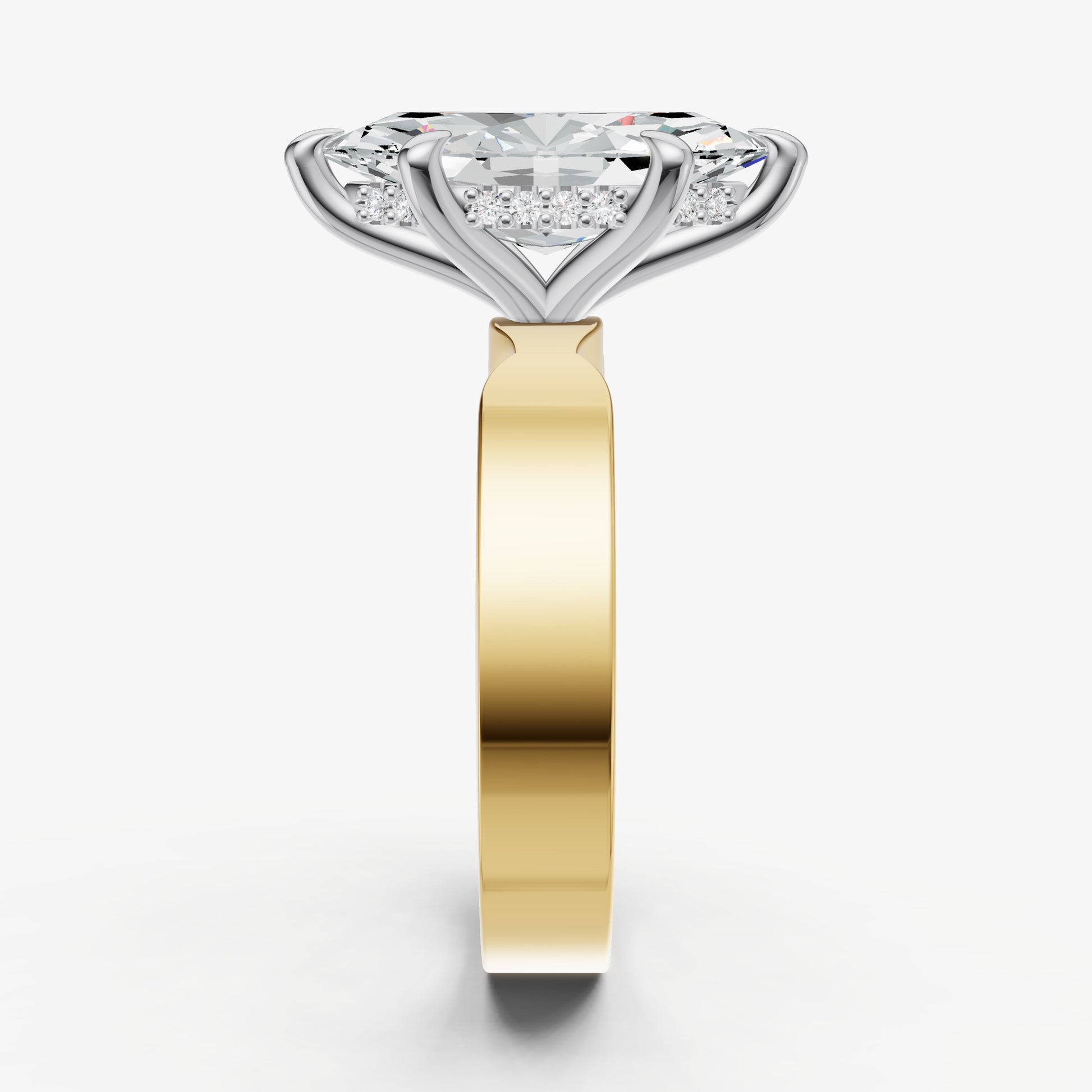 Marquise Flat Profile Solitaire Engagement Ring with Hidden Halo