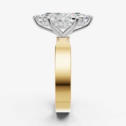 Marquise Flat Profile Solitaire Engagement Ring with Hidden Halo