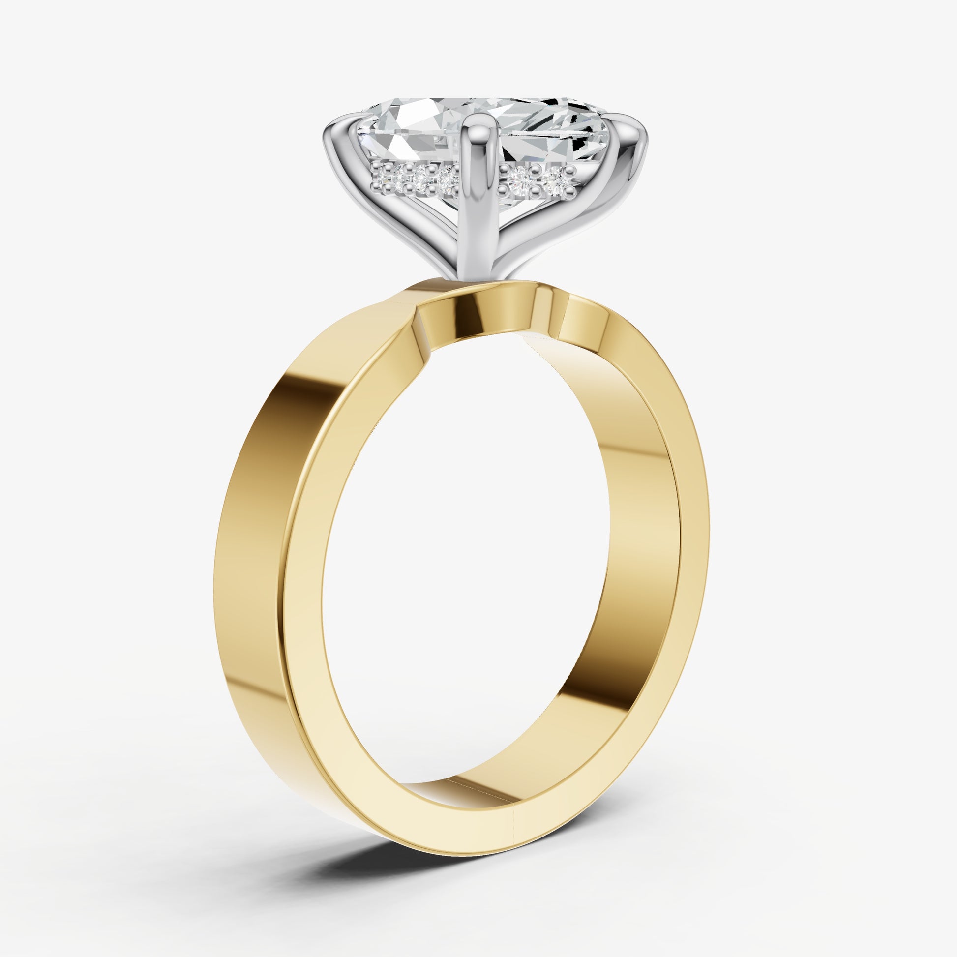 Marquise Flat Profile Solitaire Engagement Ring with Hidden Halo