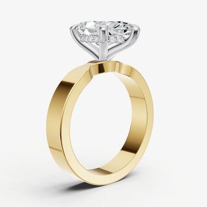 Marquise Flat Profile Solitaire Engagement Ring with Hidden Halo