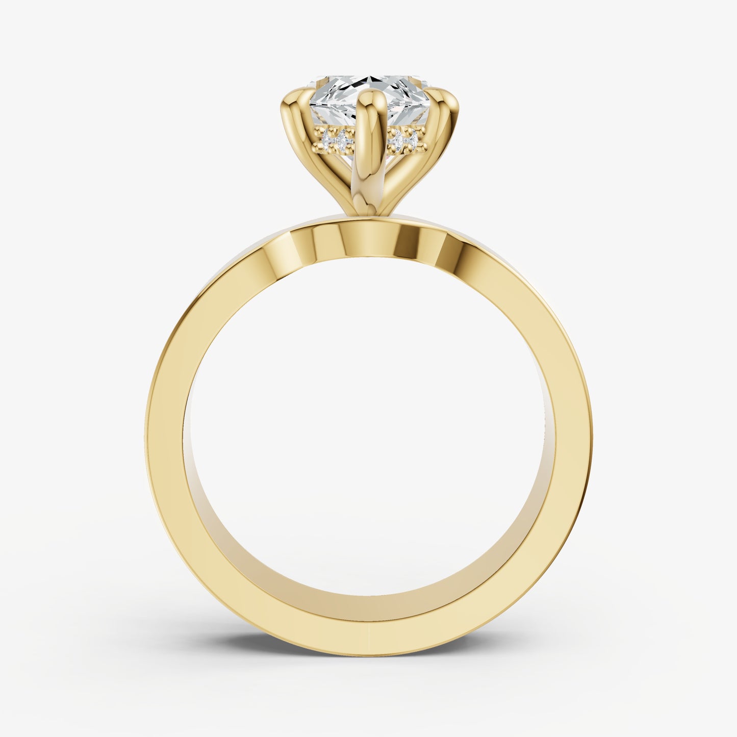Marquise Flat Profile Solitaire Engagement Ring with Hidden Halo