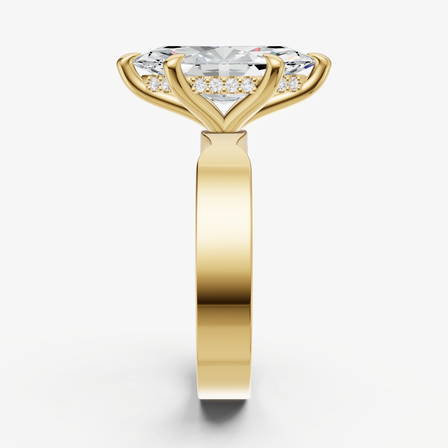 Marquise Flat Profile Solitaire Engagement Ring with Hidden Halo