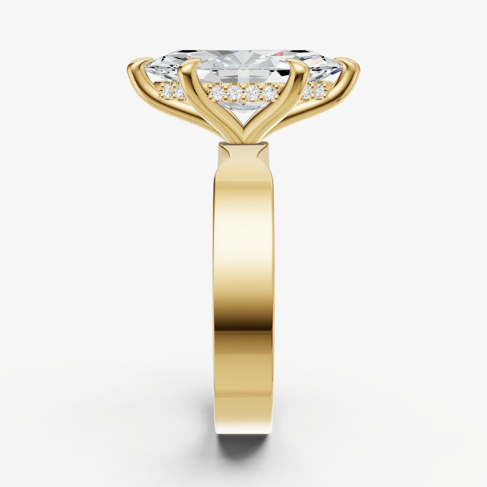 Marquise Flat Profile Solitaire Engagement Ring with Hidden Halo