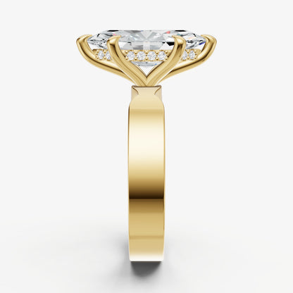 Marquise Flat Profile Solitaire Engagement Ring with Hidden Halo