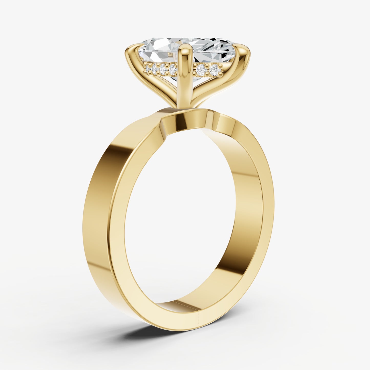 Marquise Flat Profile Solitaire Engagement Ring with Hidden Halo