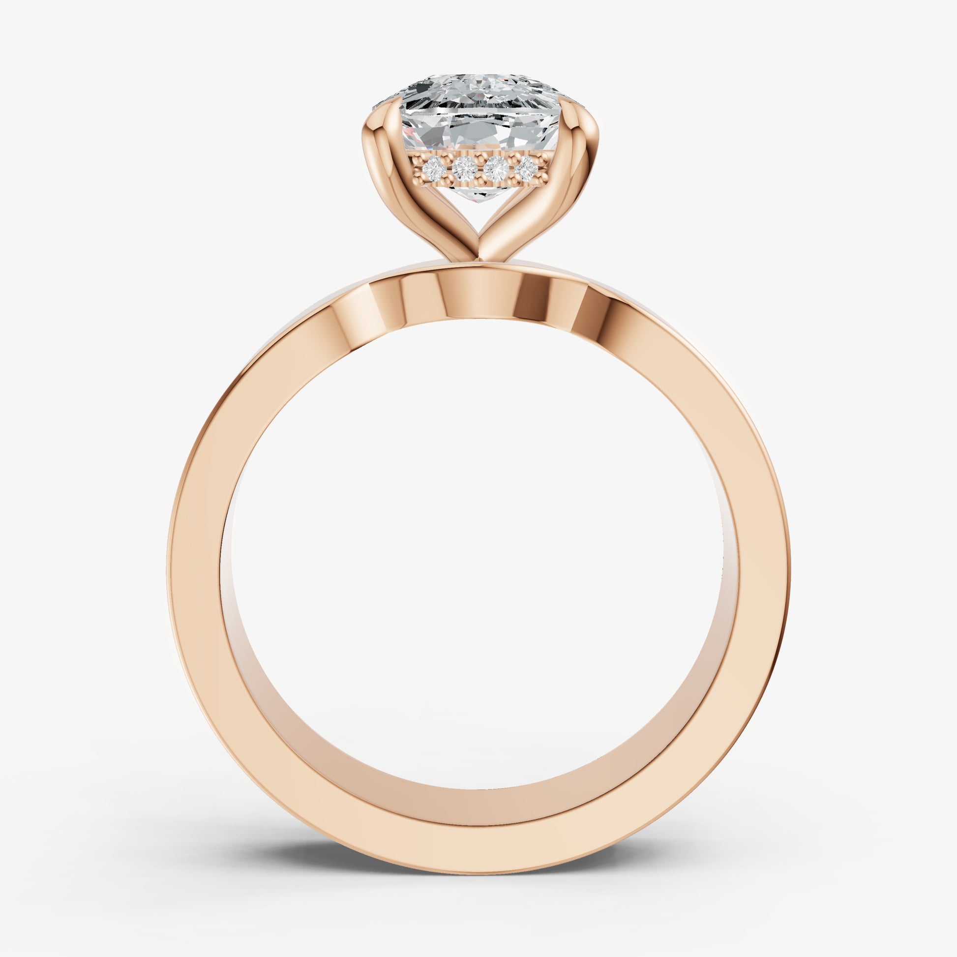 Old Miner Flat Profile Solitaire Engagement Ring with Hidden Halo