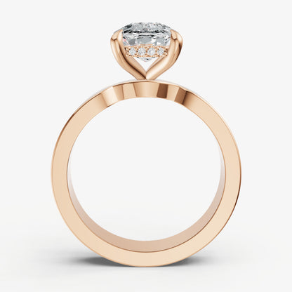 Old Miner Flat Profile Solitaire Engagement Ring with Hidden Halo