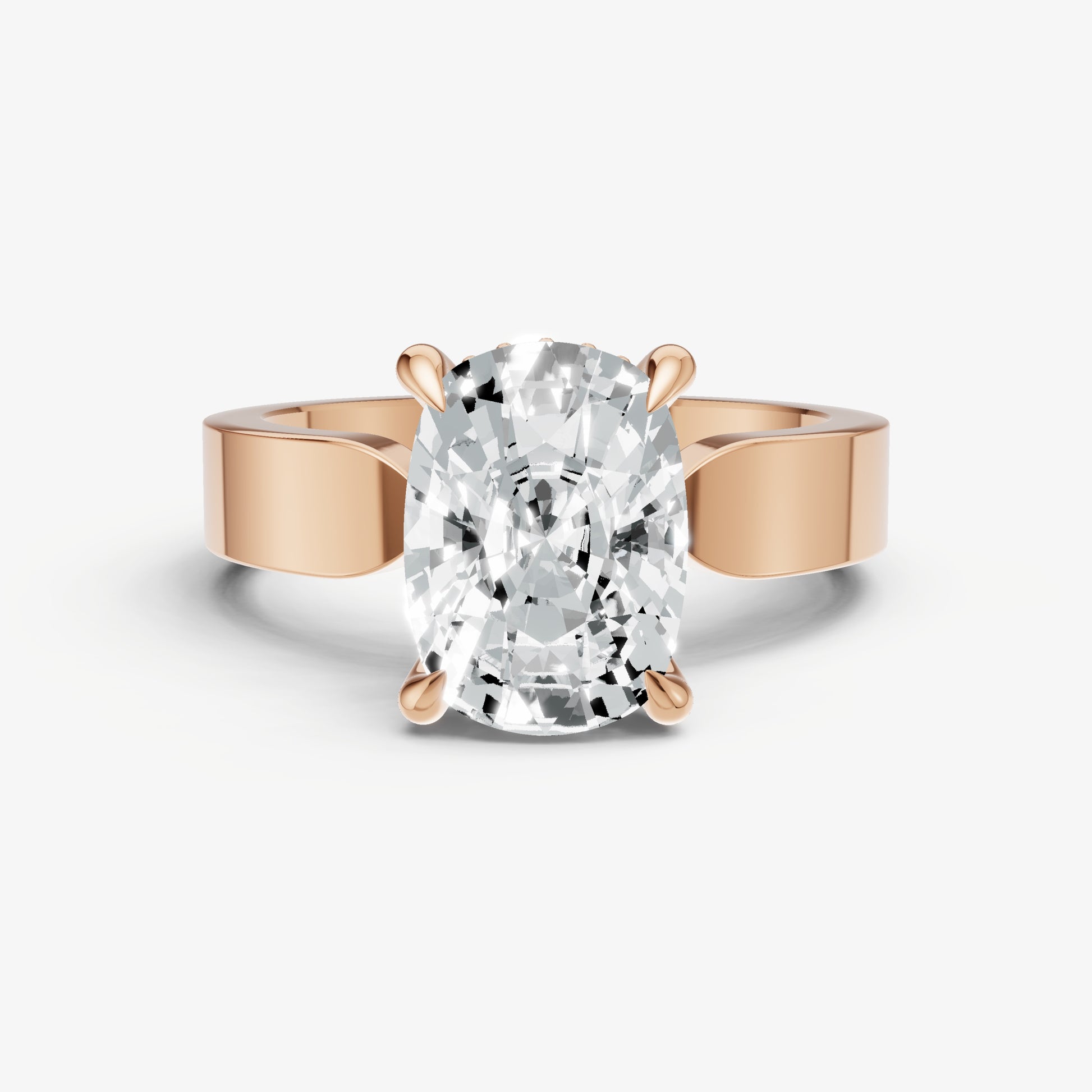 Old Miner Flat Profile Solitaire Engagement Ring with Hidden Halo