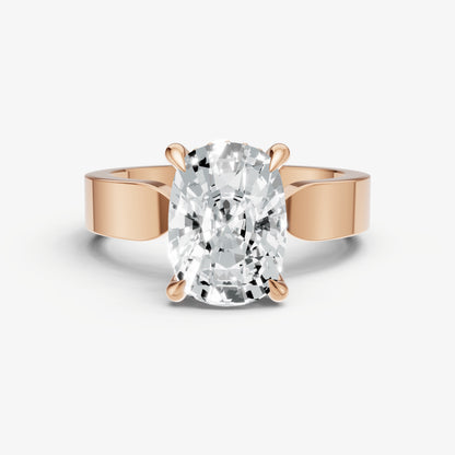 Old Miner Flat Profile Solitaire Engagement Ring with Hidden Halo