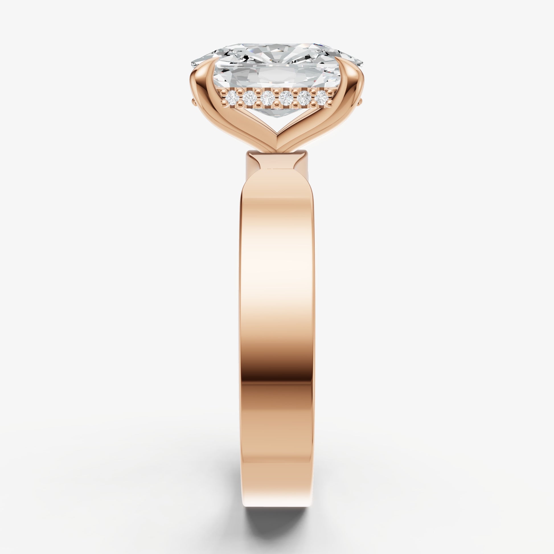 Old Miner Flat Profile Solitaire Engagement Ring with Hidden Halo