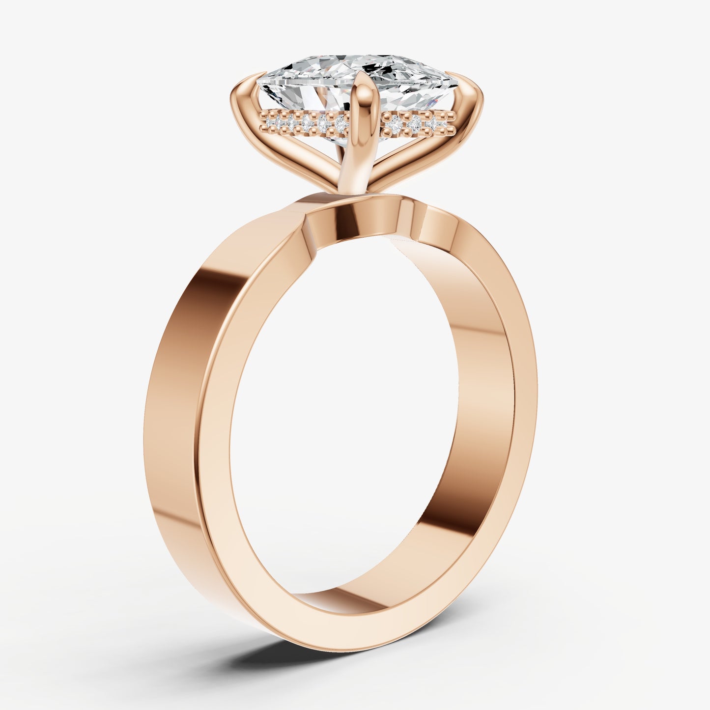 Old Miner Flat Profile Solitaire Engagement Ring with Hidden Halo