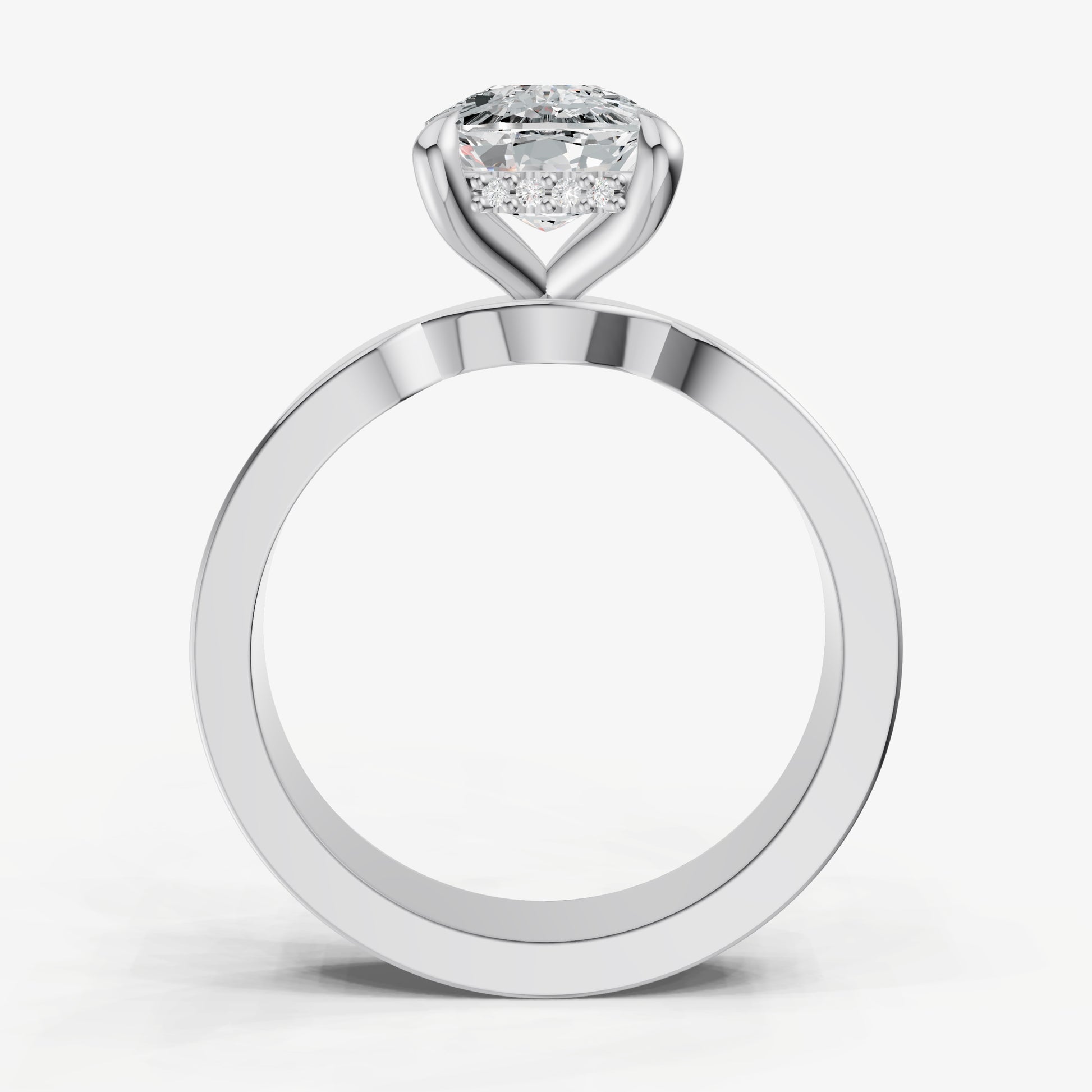 Old Miner Flat Profile Solitaire Engagement Ring with Hidden Halo