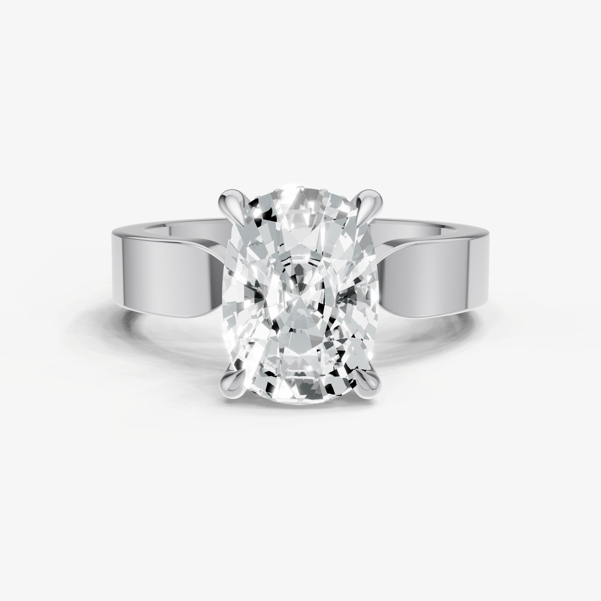 Old Miner Flat Profile Solitaire Engagement Ring with Hidden Halo