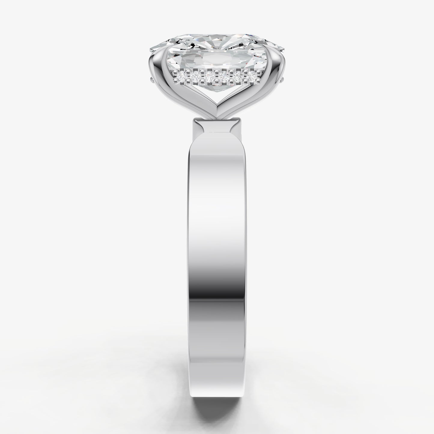 Old Miner Flat Profile Solitaire Engagement Ring with Hidden Halo