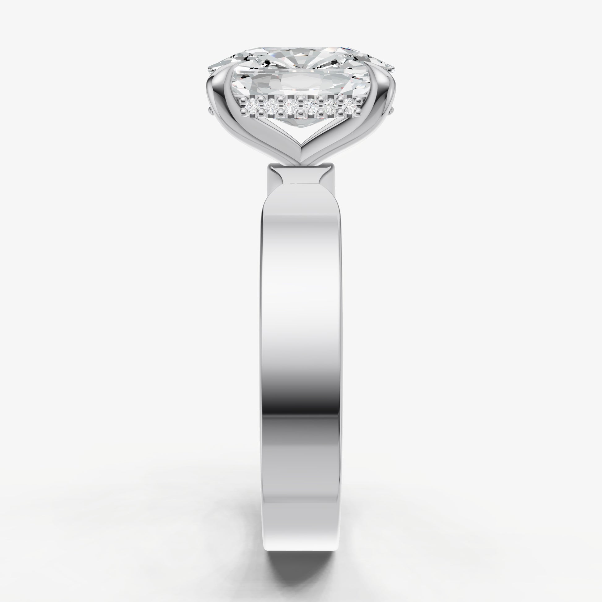 Old Miner Flat Profile Solitaire Engagement Ring with Hidden Halo