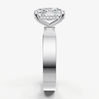 Old Miner Flat Profile Solitaire Engagement Ring with Hidden Halo