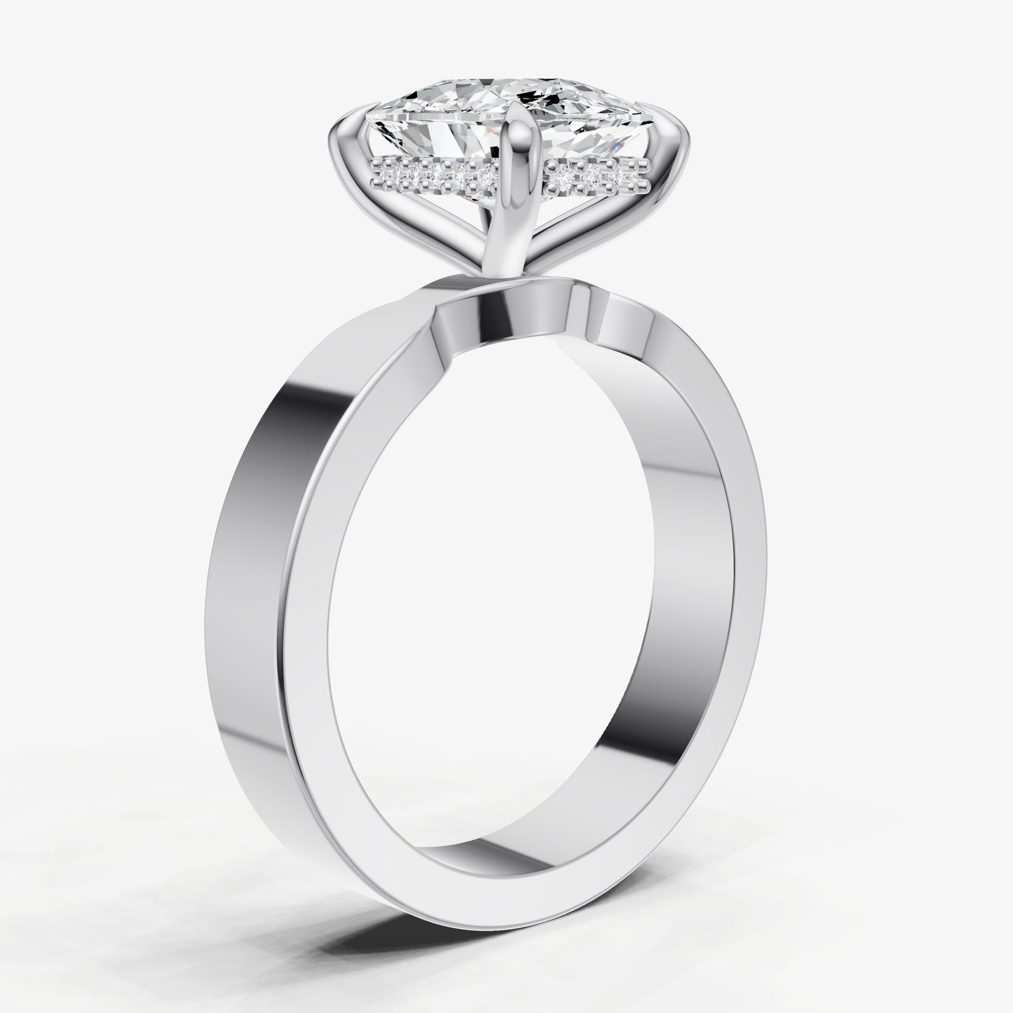 Old Miner Flat Profile Solitaire Engagement Ring with Hidden Halo