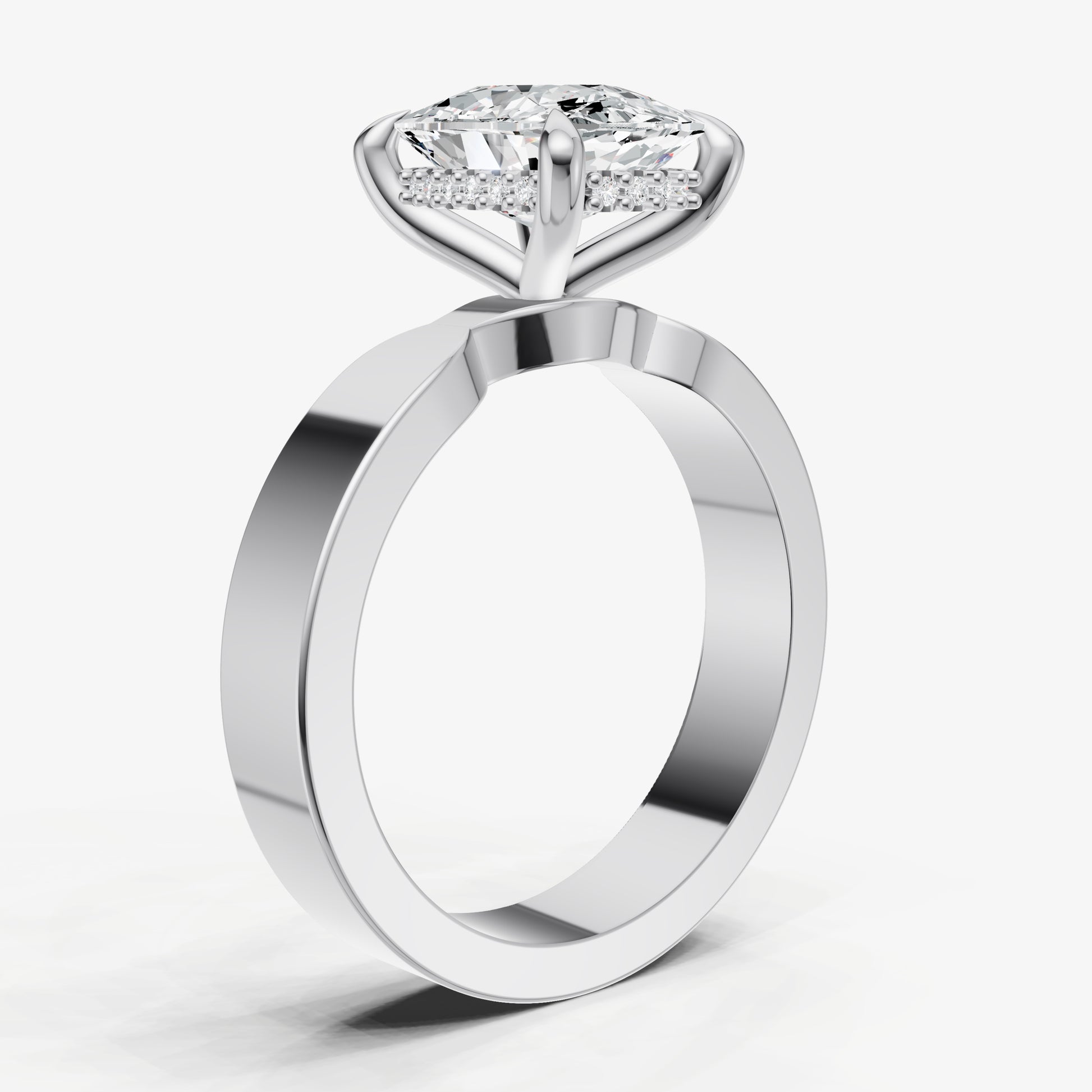 Old Miner Flat Profile Solitaire Engagement Ring with Hidden Halo