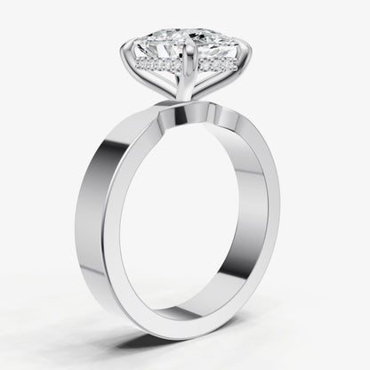 Old Miner Flat Profile Solitaire Engagement Ring with Hidden Halo