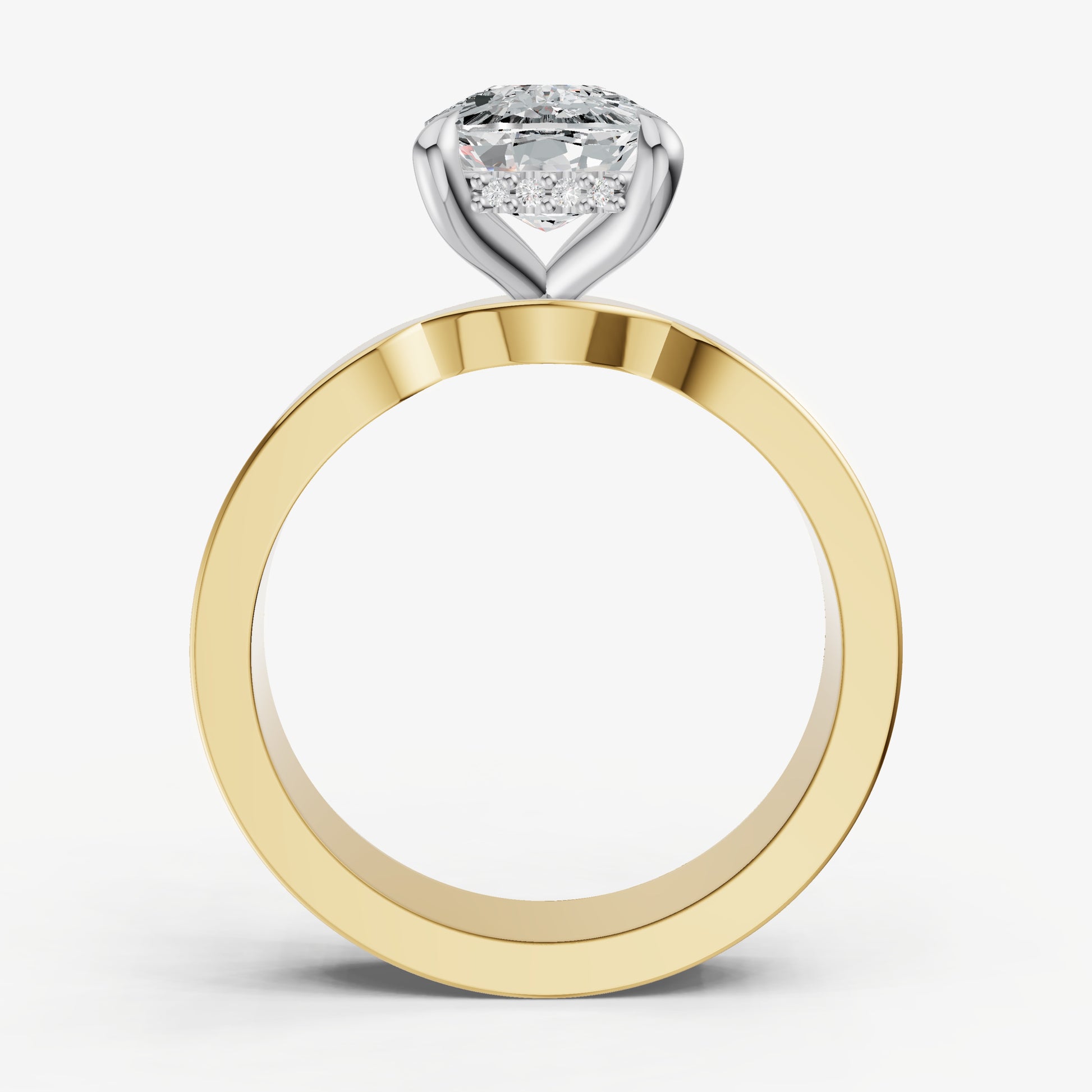 Old Miner Flat Profile Solitaire Engagement Ring with Hidden Halo