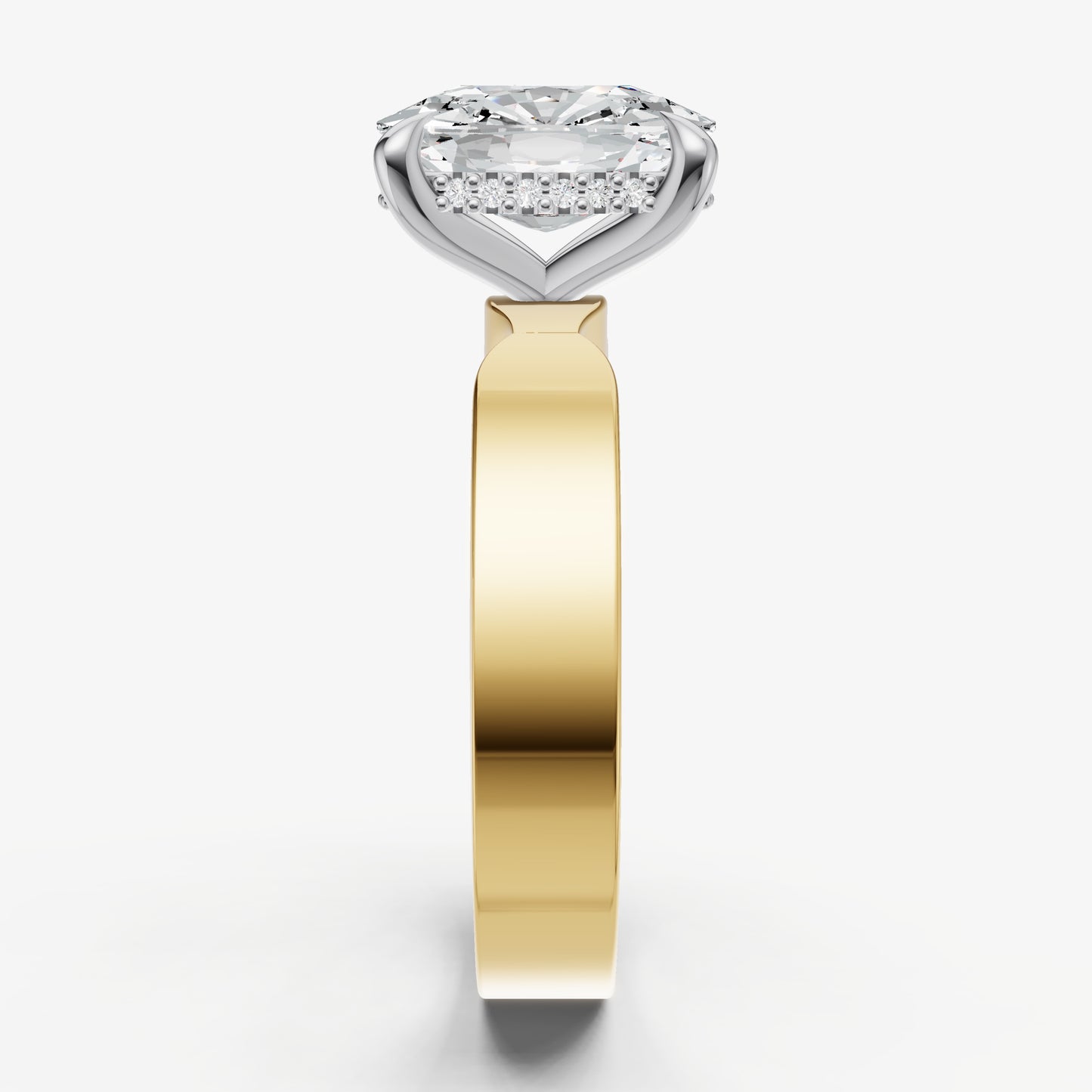 Old Miner Flat Profile Solitaire Engagement Ring with Hidden Halo