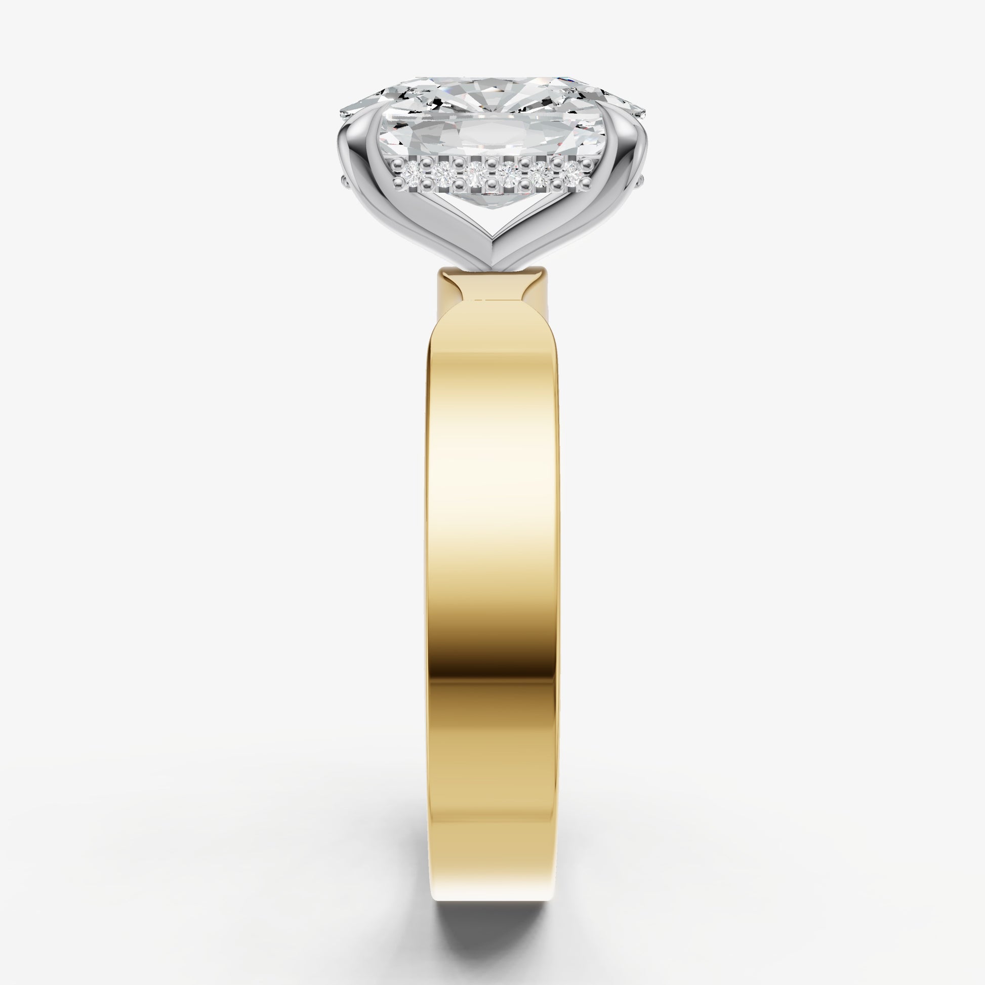 Old Miner Flat Profile Solitaire Engagement Ring with Hidden Halo